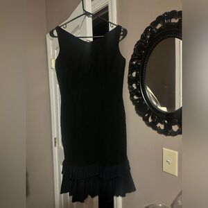 Badgley Mischka Black Sleeveless Midi Dress with Pleated Hem